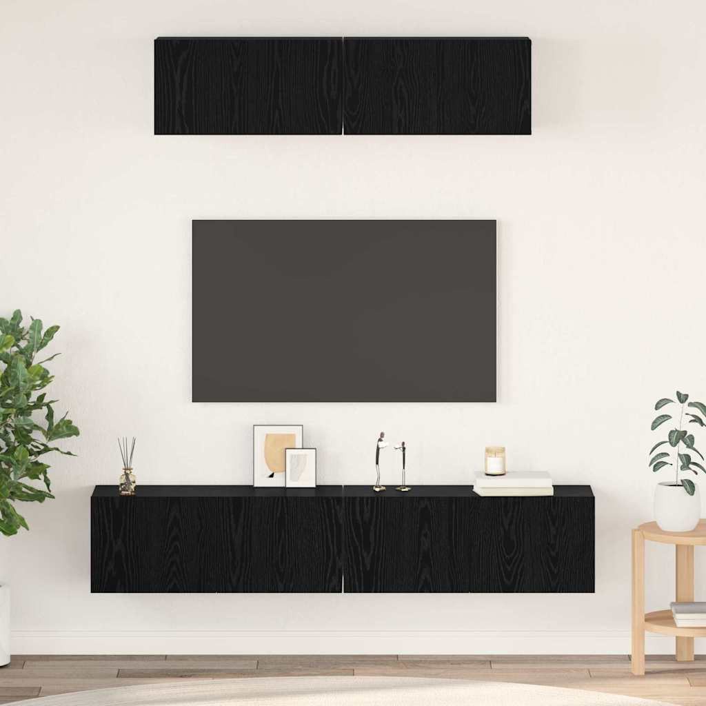 vidaXL TV-Schrankset 4 pcs Schwarz Eichen-Optik Holzwerkstoff