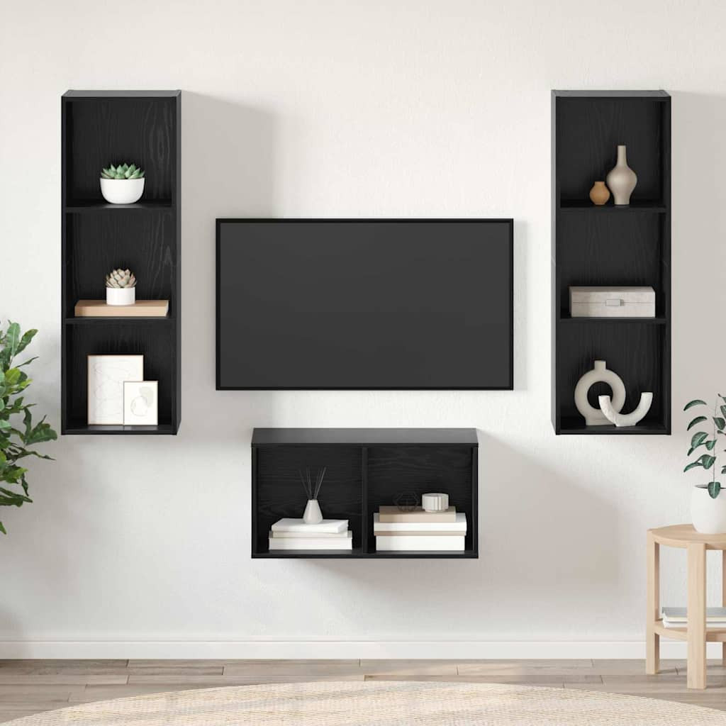 vidaXL TV-Schrankset Schwarz Eichen-Optik 37 x 37 x 107 cm