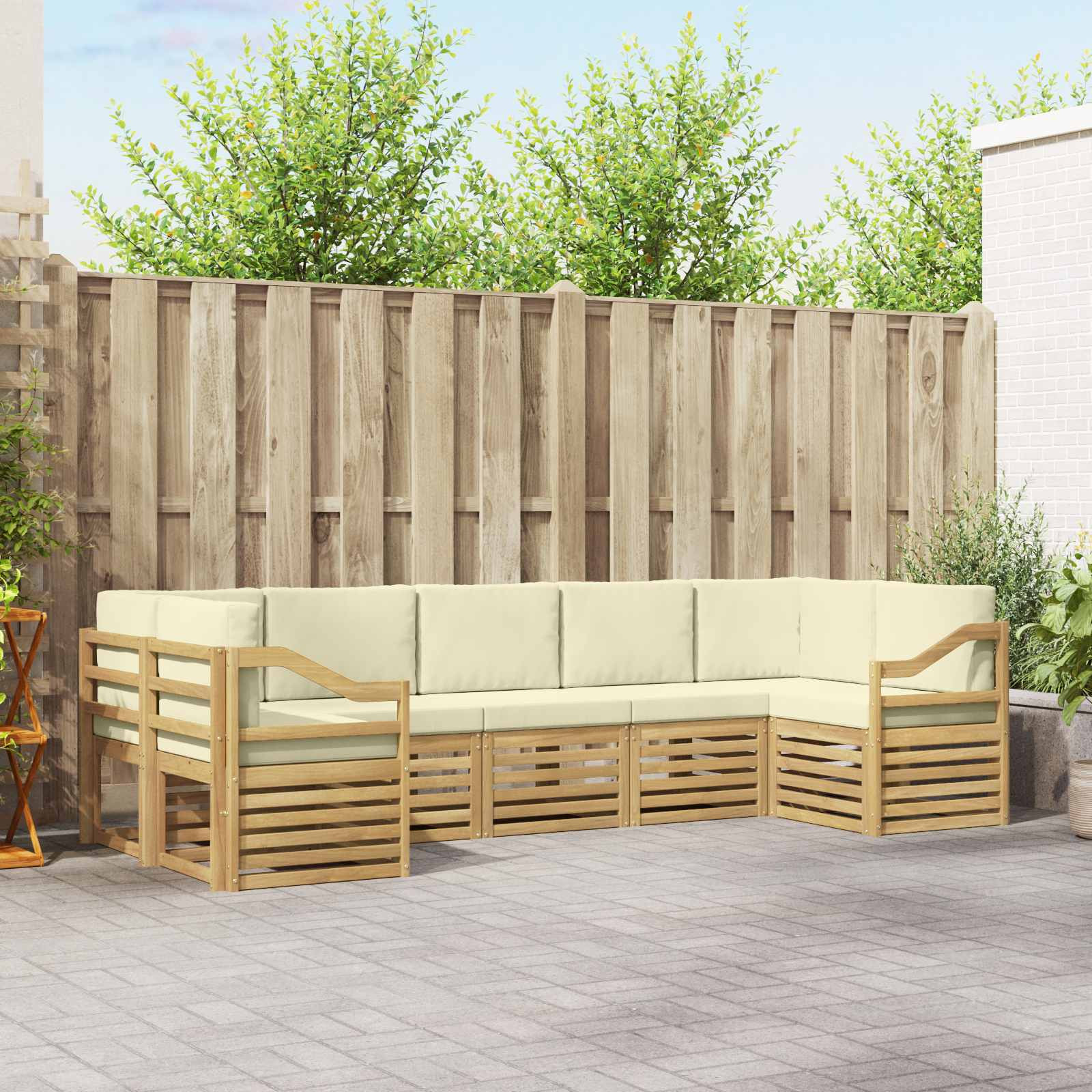 vidaXL Ecksofa Set mit Kissen 7 pcs Weiß und Creme Polyester