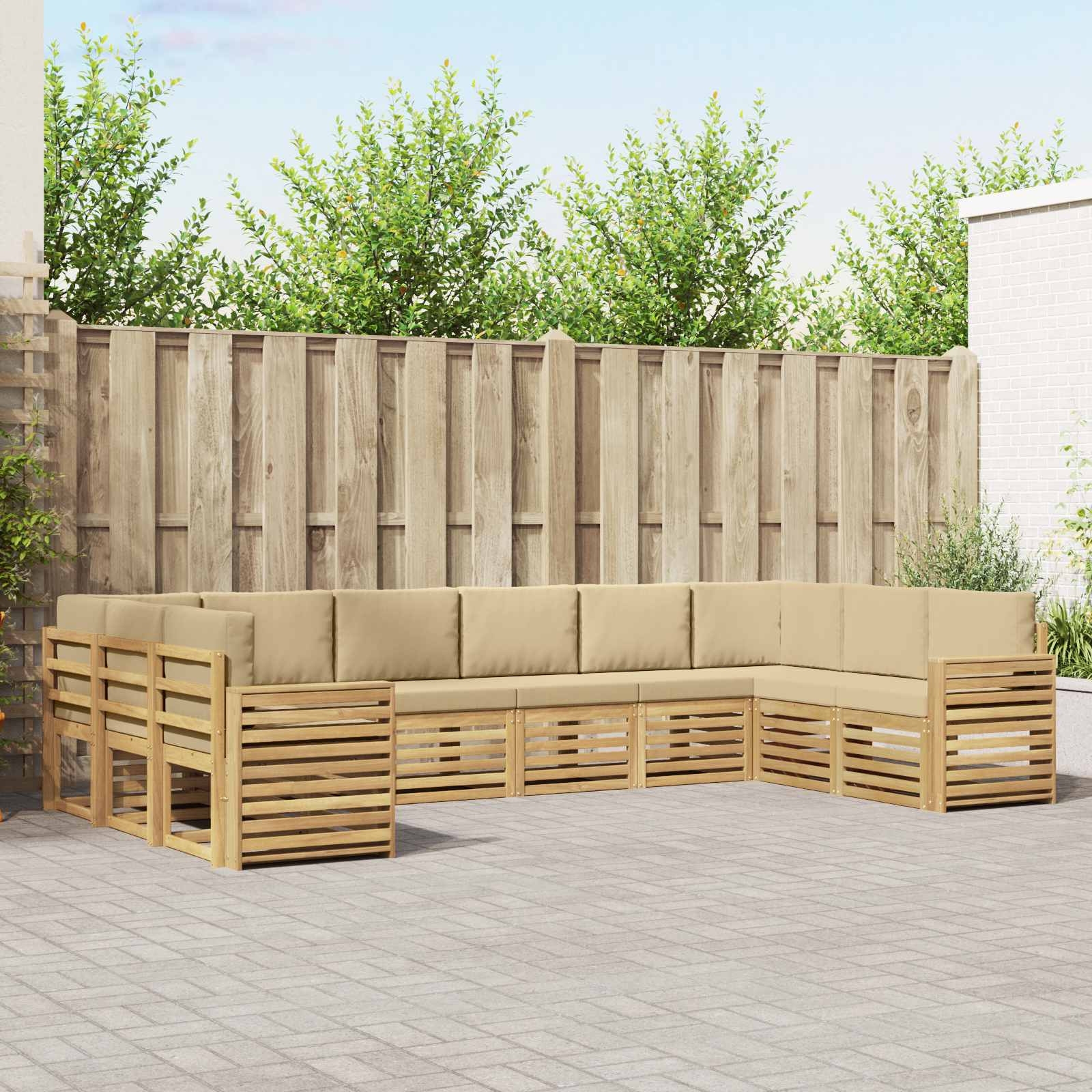 vidaXL Outdoor-Sofagarnitur 10 pcs Weiß und Beige 363 x 191,5 x 73 cm