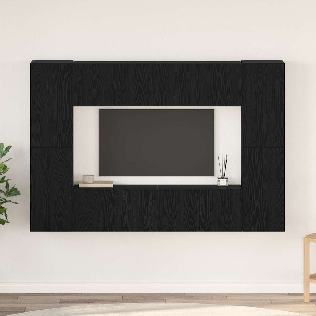 vidaXL TV-Schrankset 8 pcs Schwarz Eichen-Optik Holzwerkstoff