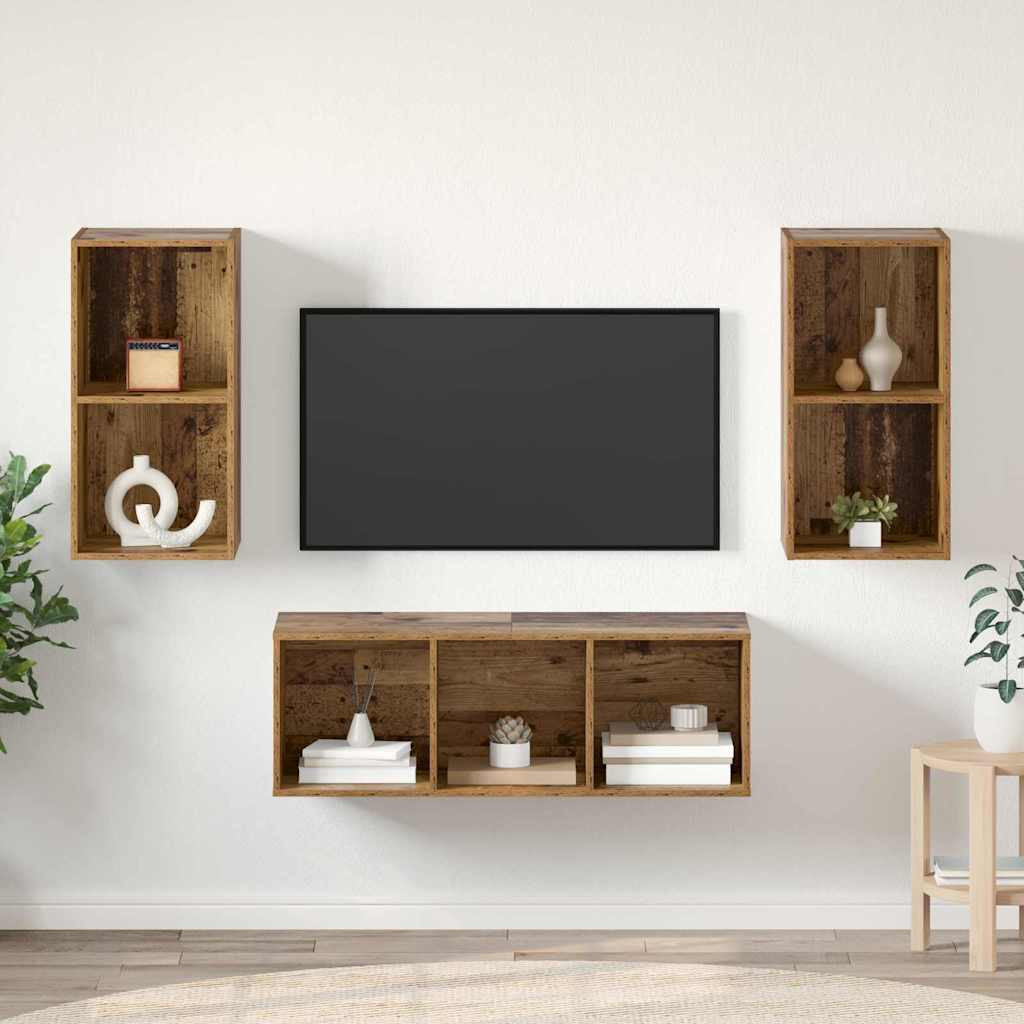 vidaXL TV-Schrankset Wandmontiert 3 pcs Altholz Holzwerkstoff