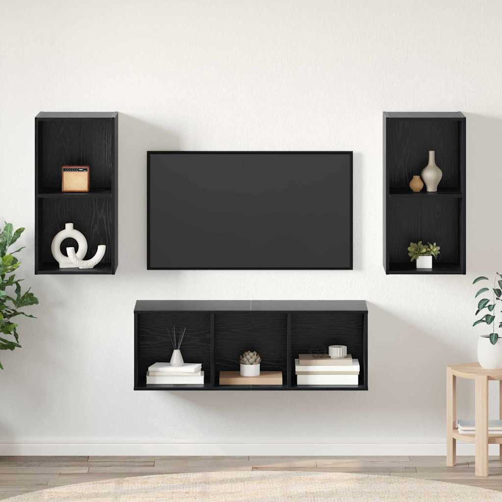 vidaXL TV-Schrankset 3 pcs Schwarz Eichen-Optik Holzwerkstoff