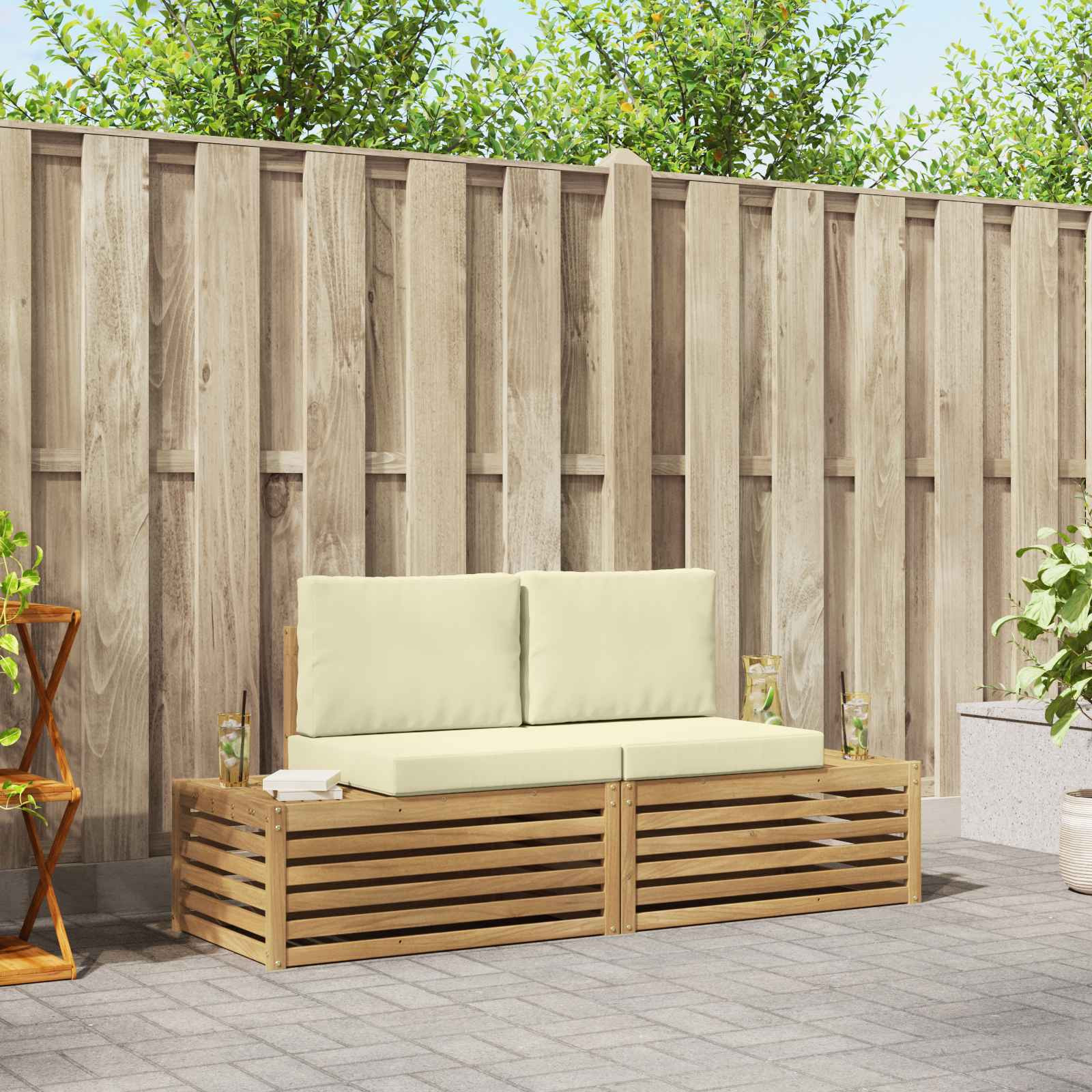 vidaXL Outdoor-Sofagarnitur Weiß 182,5 x 63 x 73 cm Polyester