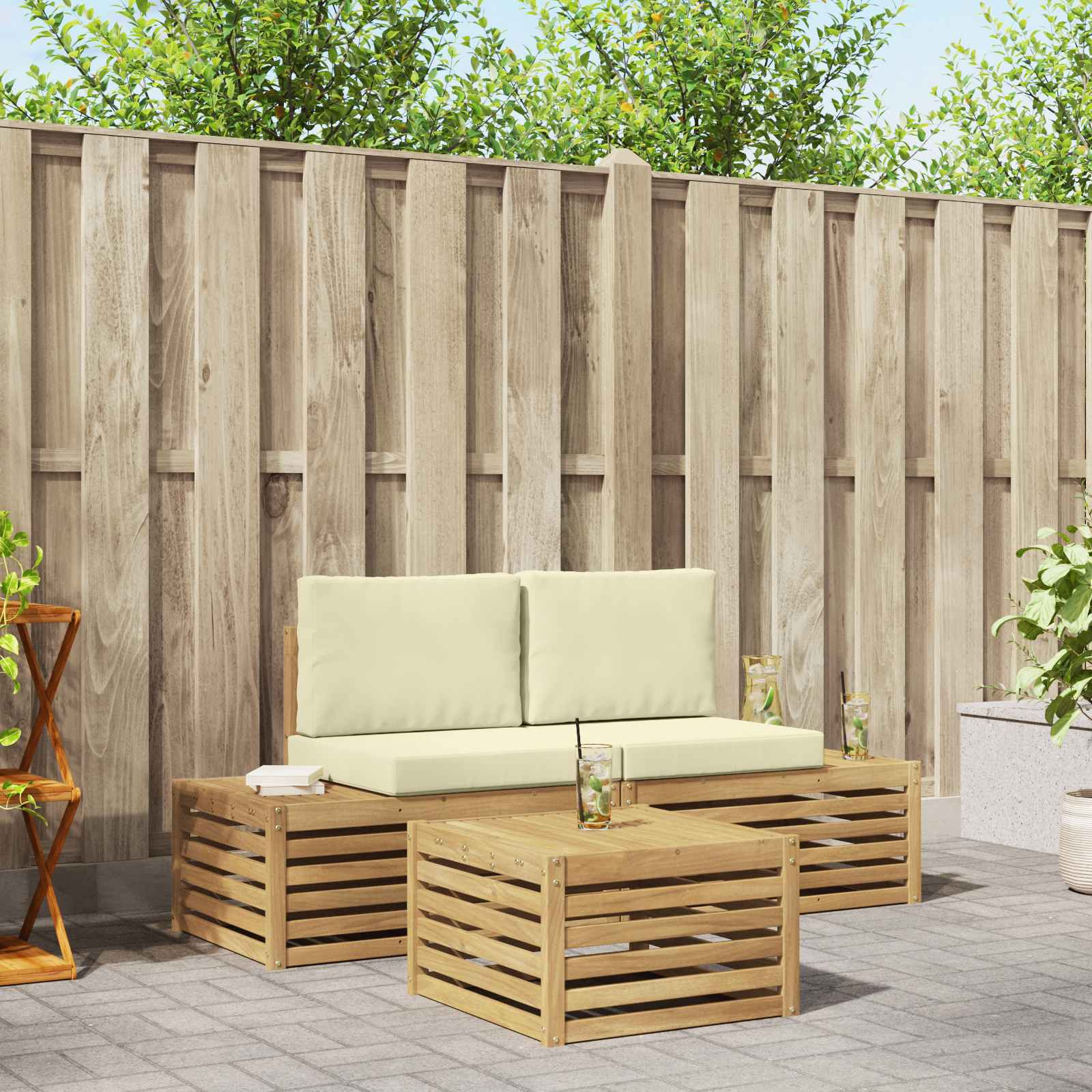 vidaXL Outdoor-Sofagarnitur mit Kissen Weiß 59 x 59 x 37 cm Polyester