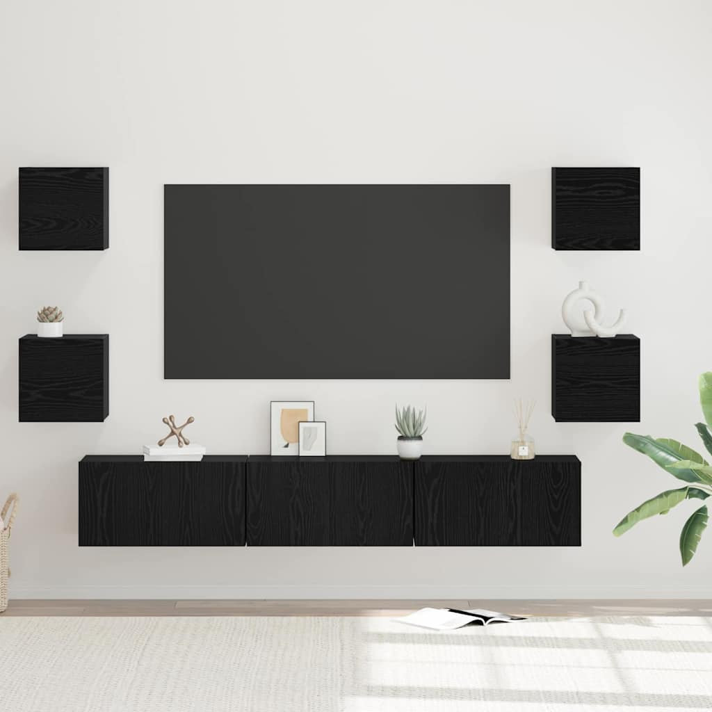 vidaXL TV-Schrankset 7 pcs Schwarz Eichen-Optik Holzwerkstoff