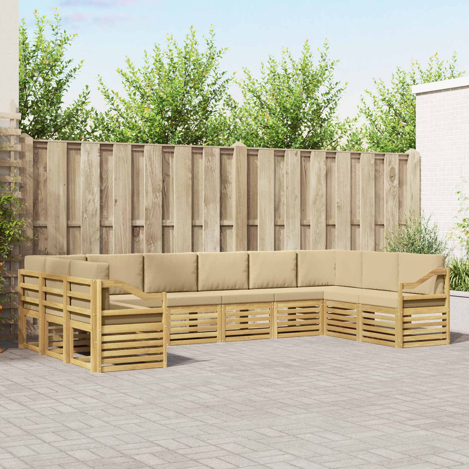 vidaXL Ecksofa Set 10 pcs Weiß und Beige 363 x 185,5 x 73 cm Polyester