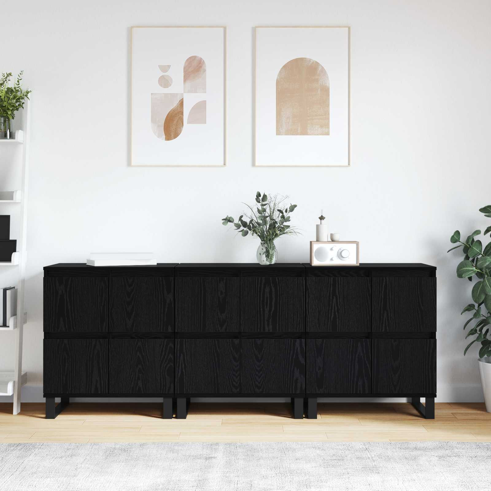 vidaXL Sideboard 3 pcs Schwarz Eichen-Optik 60 x 35 x 70 cm
