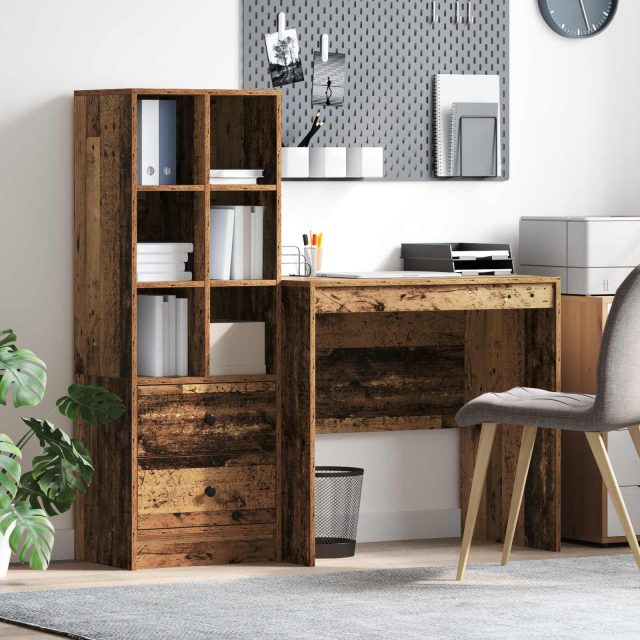vidaXL Schreibtisch mit Schubladen mit Regal 2 pcs Altholz