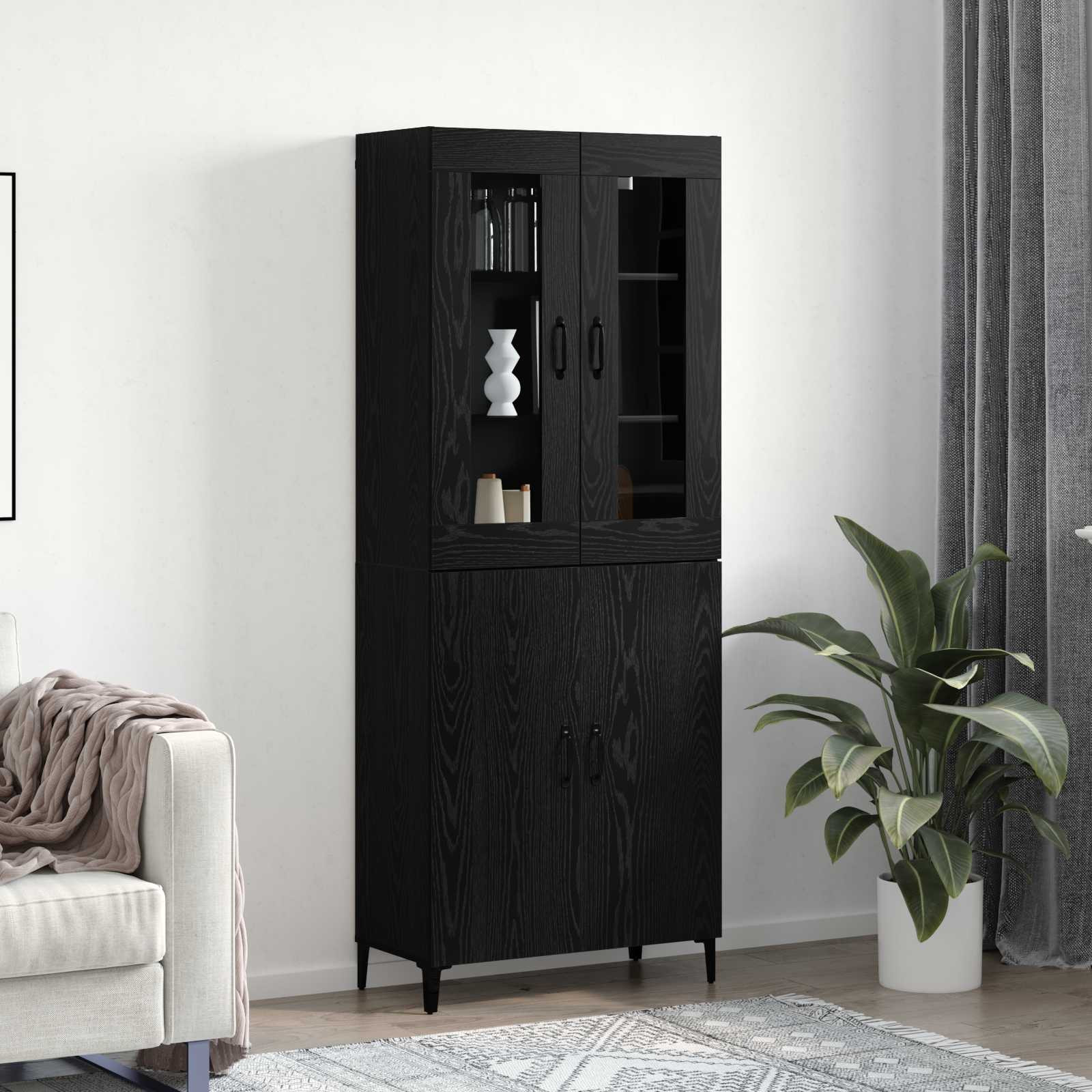 vidaXL Highboard 2 pcs Schwarz Eichen-Optik Holzwerkstoff