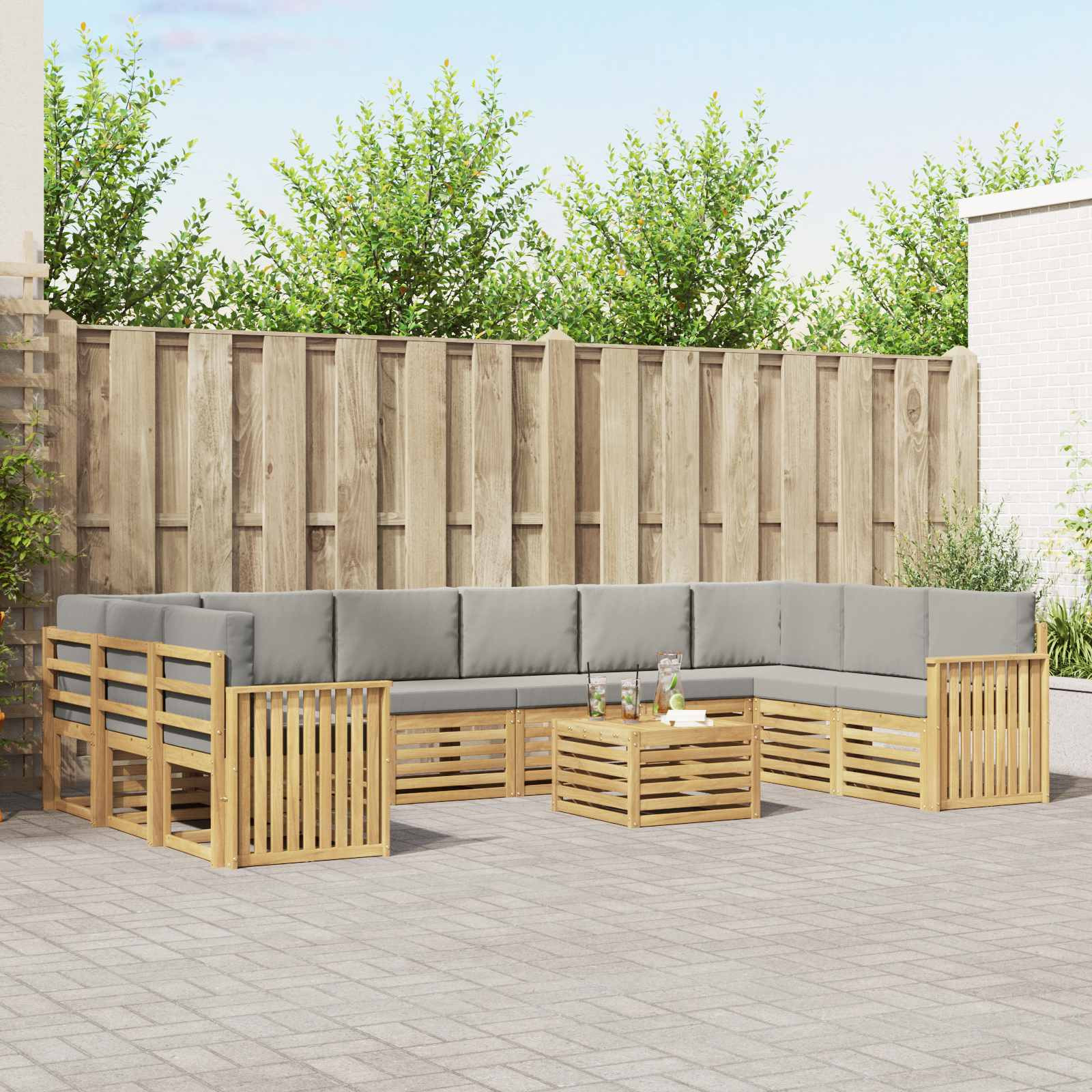 vidaXL Outdoor-Sofagarnitur 11 pcs Weiß und Hellgrau 59 x 59 x 37 cm