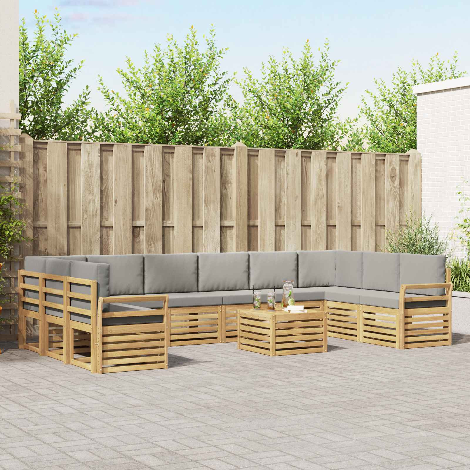 vidaXL Outdoor-Sofagarnitur 11 pcs Weiß und Hellgrau 59 x 59 x 37 cm