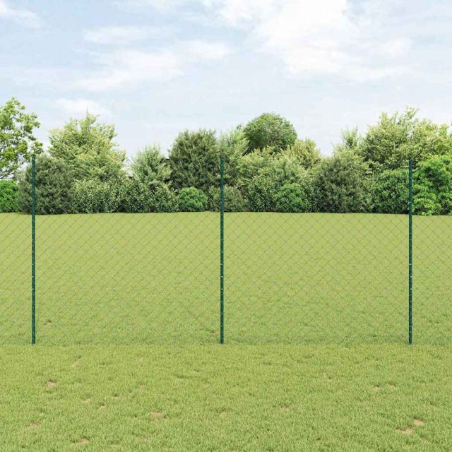 vidaXL Maschendrahtzaun mit Pfosten 25 x 1,5 m Verzinkter Stahl Grün