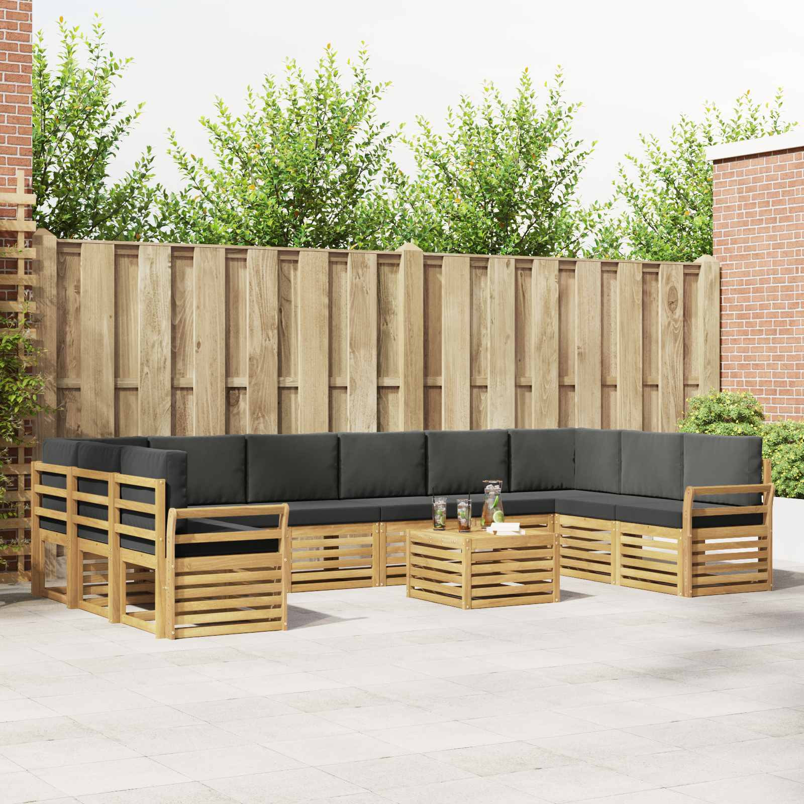 vidaXL Outdoor-Sofagarnitur 11 pcs Weiß und Anthrazit 59 x 59 x 37 cm