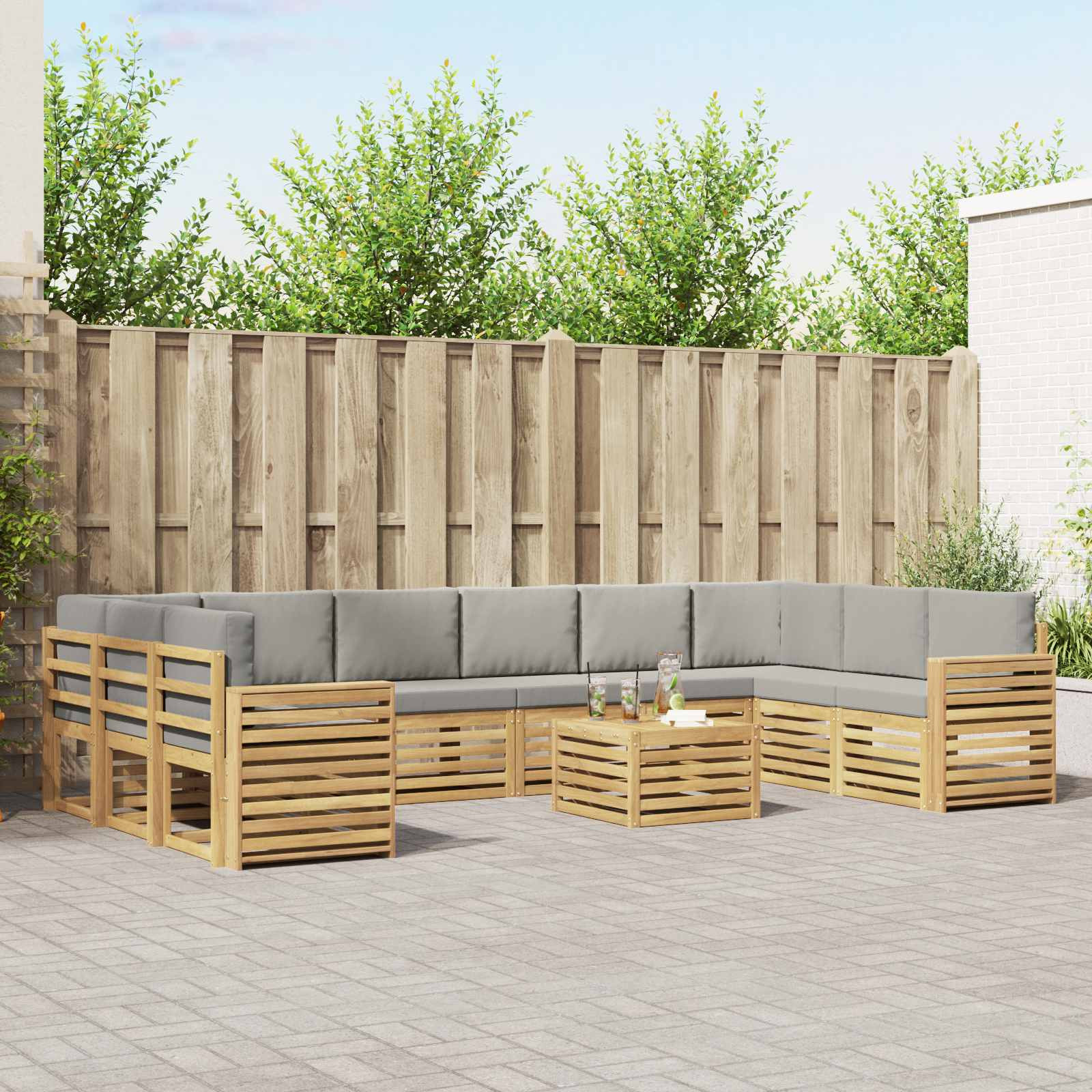 vidaXL Outdoor-Sofagarnitur 11 pcs Weiß und Hellgrau 59 x 59 x 37 cm