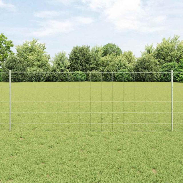 vidaXL Wildzaun mit Pfosten 25 x 0,8 m Verzinkter Stahl Silber Netz