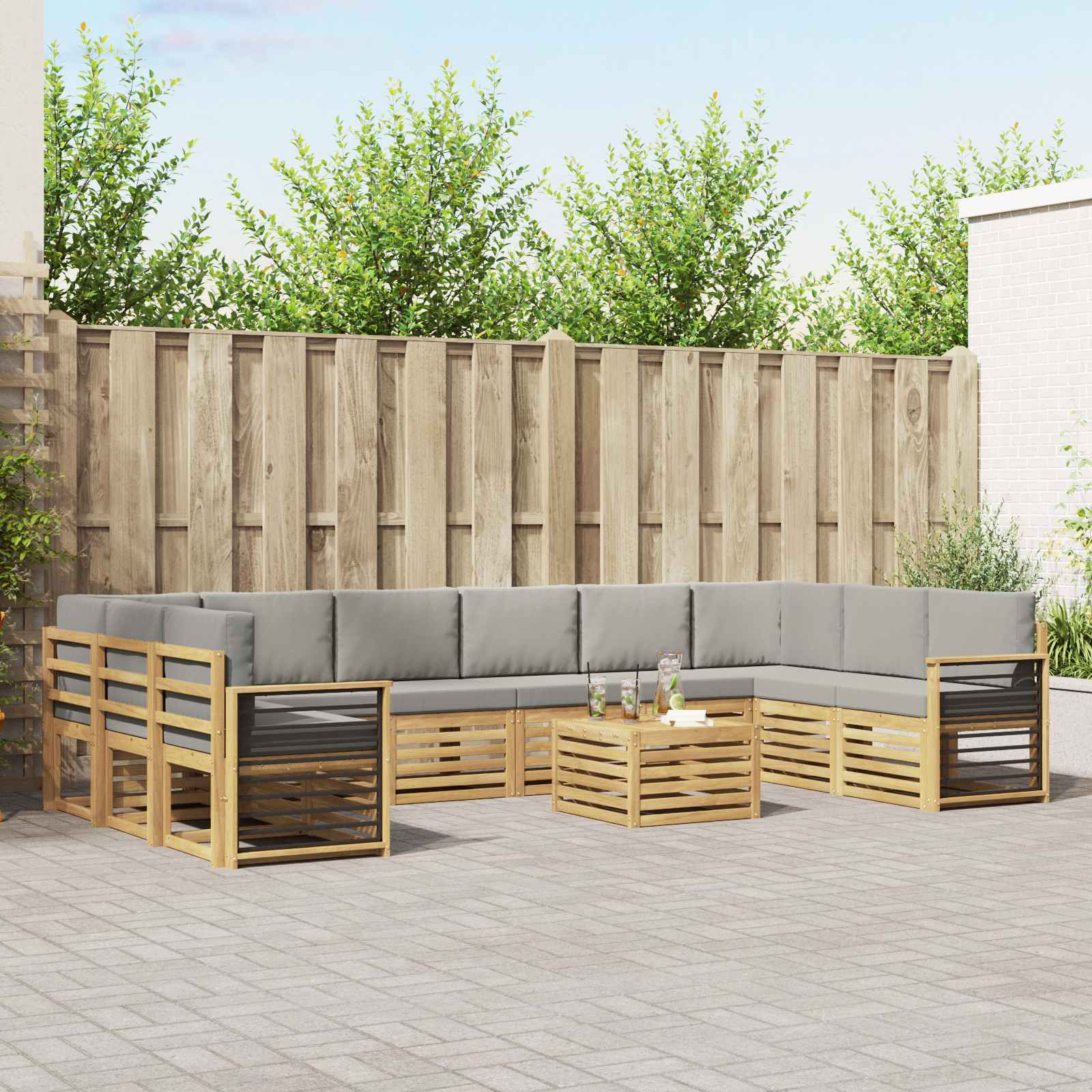 vidaXL Outdoor-Sofagarnitur 11 pcs Weiß und Hellgrau 59 x 59 x 37 cm