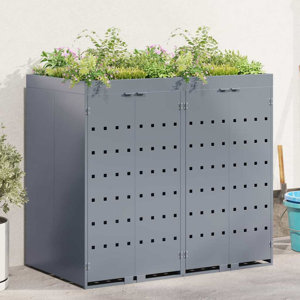 vidaXL Wagenmüllbehälter für 2 Behälter Hellgrau 136 x 77,5 x 121,5 cm