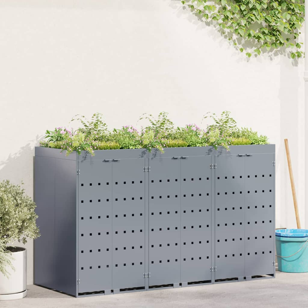 vidaXL Wagenmüllbehälter für 3 Behälter Hellgrau 204 x 77,5 x 121,5 cm