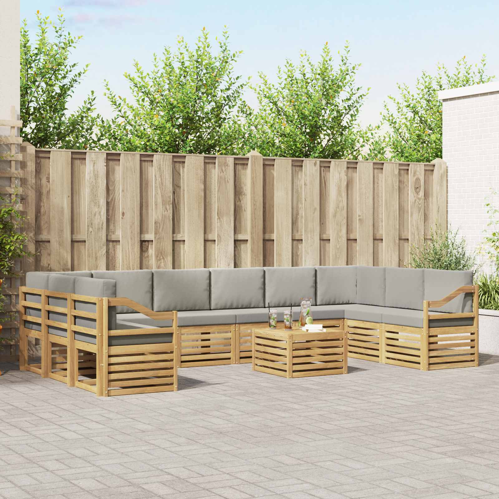 vidaXL Outdoor-Sofagarnitur 11 pcs Weiß und Hellgrau 59 x 59 x 37 cm