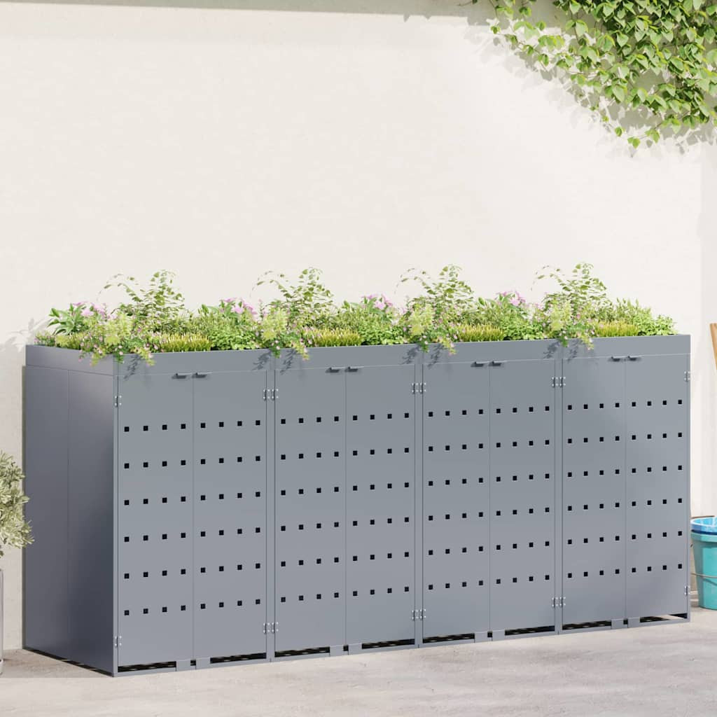 vidaXL Wagenmüllbehälter für 4 Behälter Hellgrau 272 x 77,5 x 121,5 cm