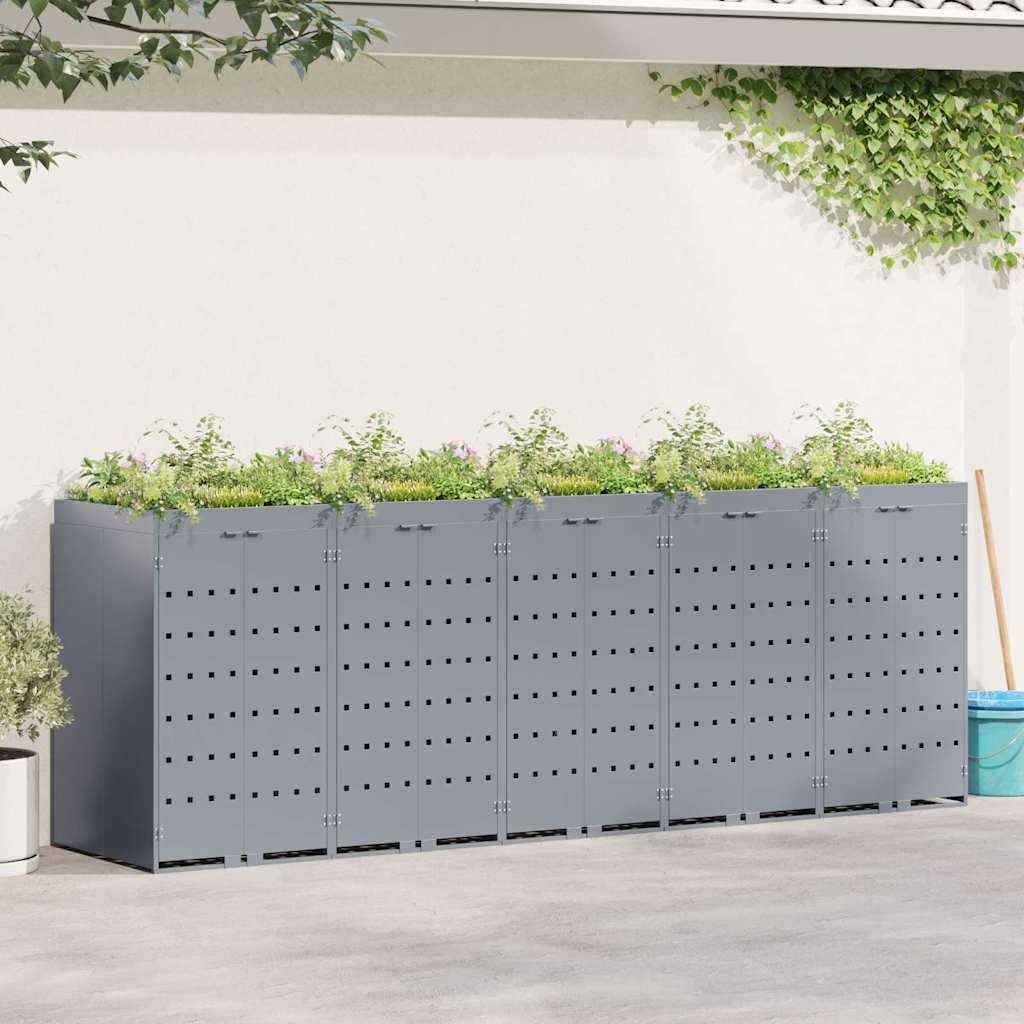 vidaXL Wagenmüllbehälter für 5 Behälter Hellgrau 340 x 77,5 x 121,5 cm