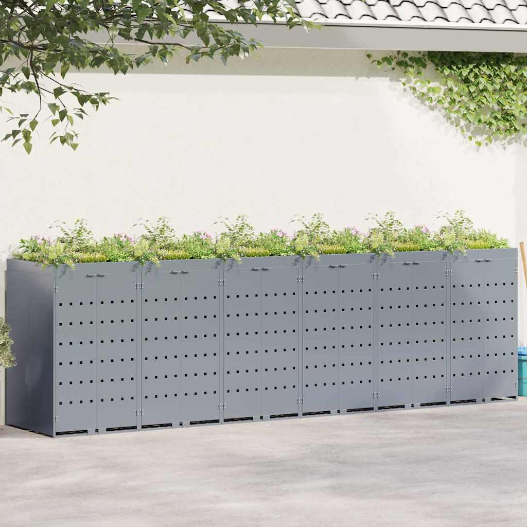 vidaXL Wagenmüllbehälter für 6 Behälter Hellgrau 408 x 77,5 x 121,5 cm