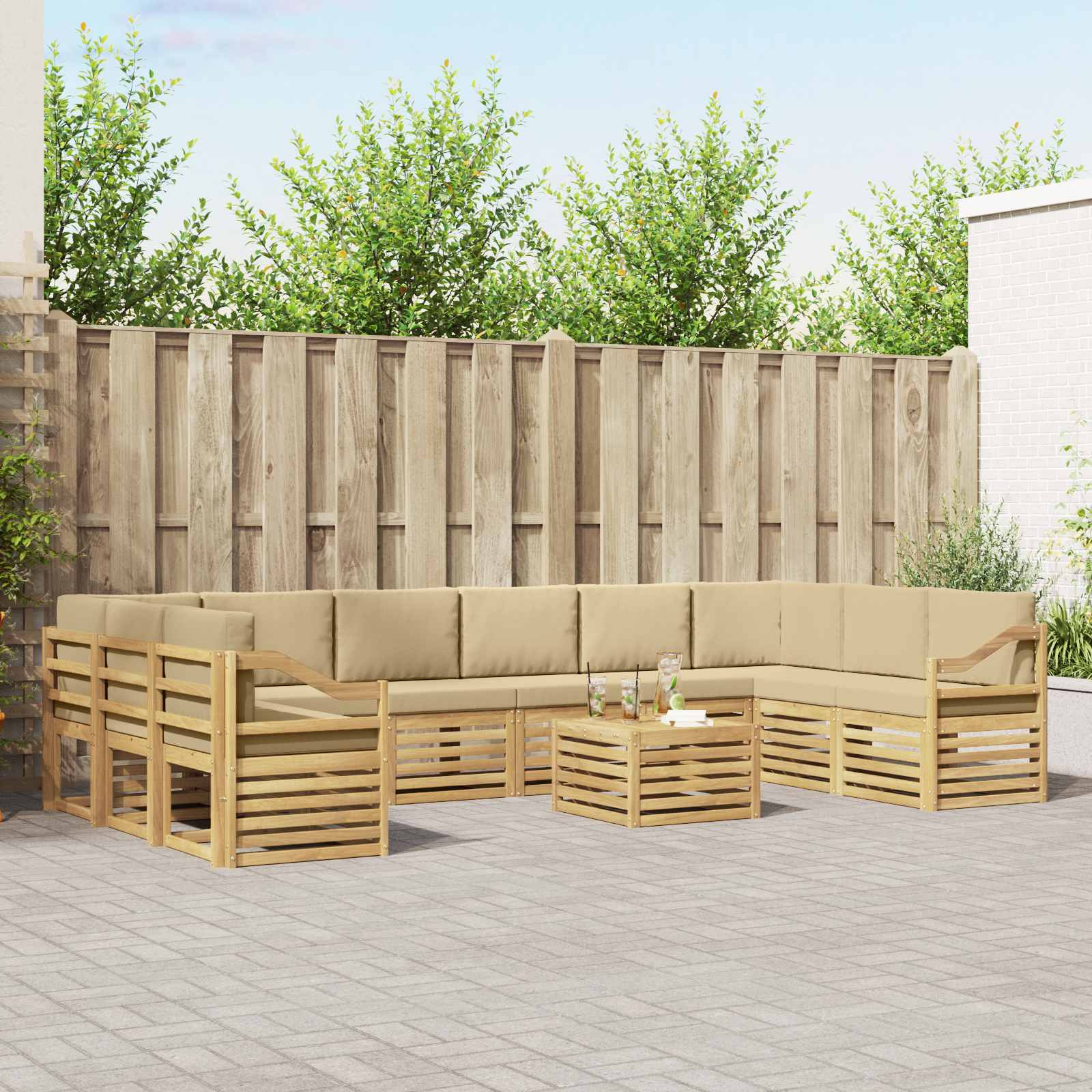 vidaXL Outdoor-Sofagarnitur 11 pcs Weiß und Beige 59 x 59 x 37 cm