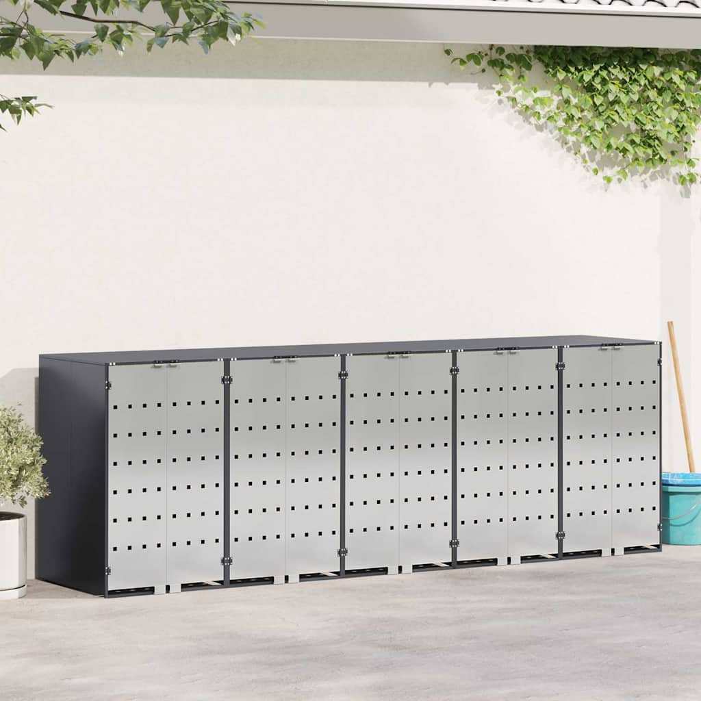 vidaXL Wagenmüllbehälter für 5 Behälter Stahl Anthrazit
