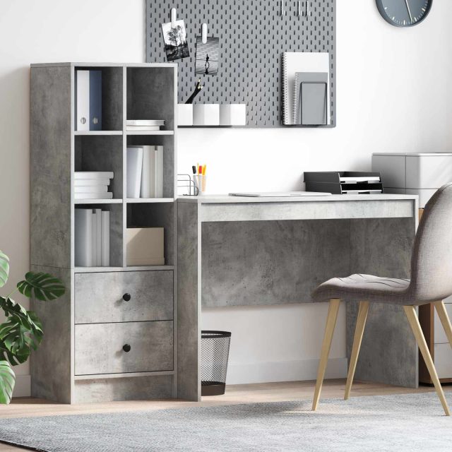 vidaXL Schreibtisch mit Schubladen 2 pcs Beton Grau
