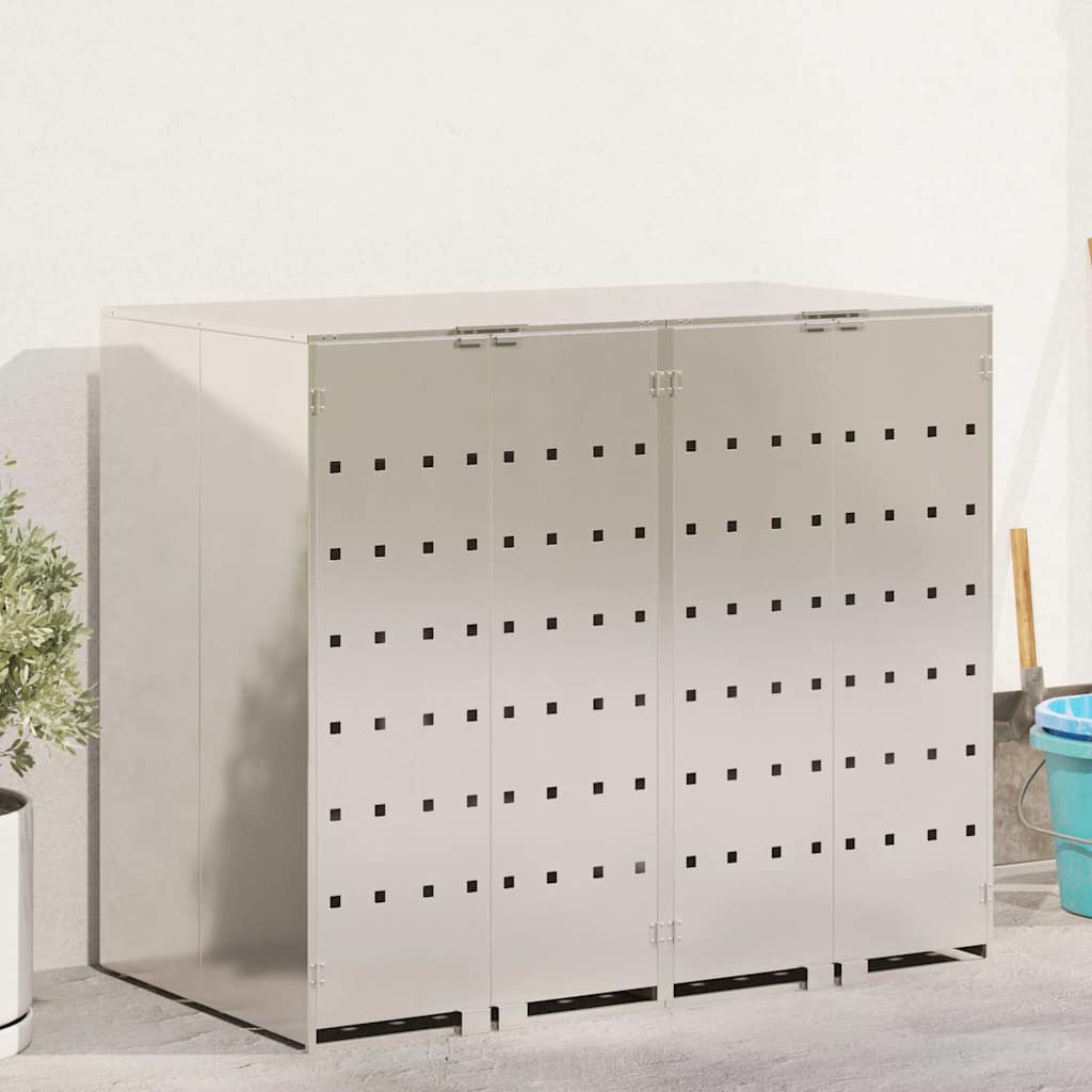 vidaXL Wagenmüllbehälter für 2 Behälter Edelstahl Silber