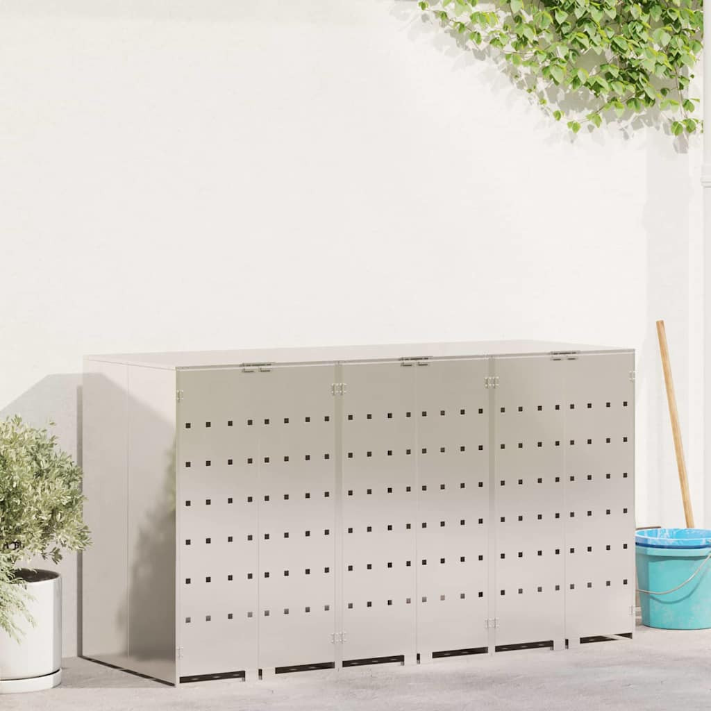 vidaXL Wagenmüllbehälter für 3 Behälter Edelstahl Silber
