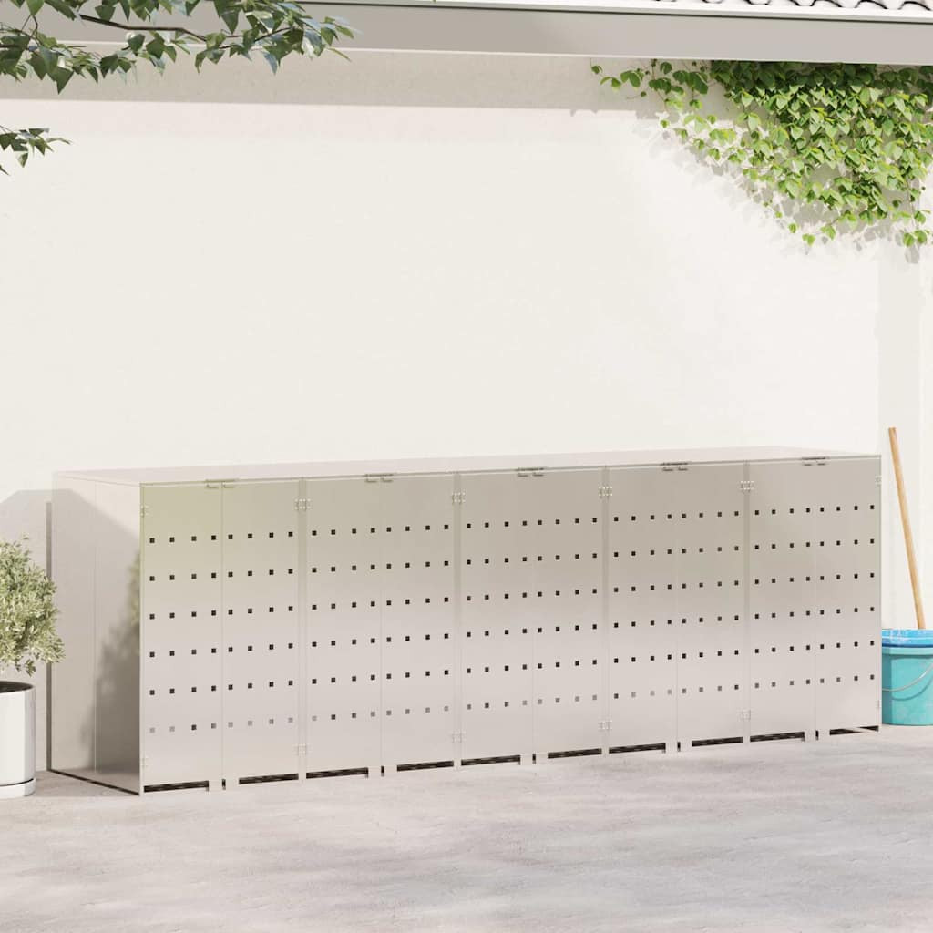 vidaXL Wagenmüllbehälter für 5 Behälter Edelstahl Silber