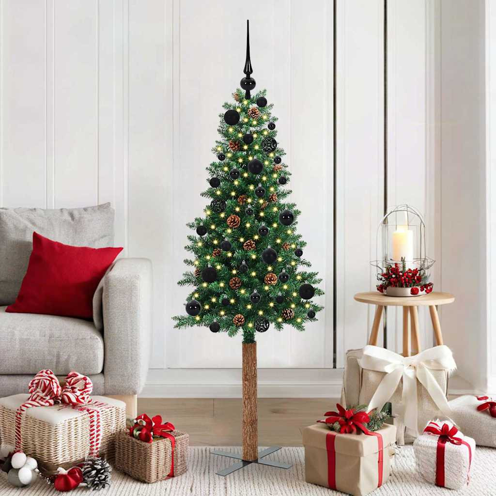 vidaXL Schlanker Weihnachtsbaum mit 150 LEDs mit Ständer Grün 150 cm