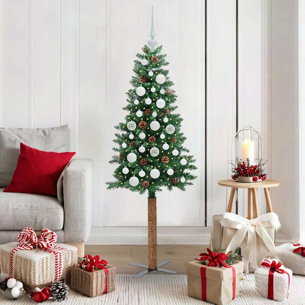 vidaXL Schlanker Weihnachtsbaum mit 150 LEDs mit Ständer Grün 150 cm