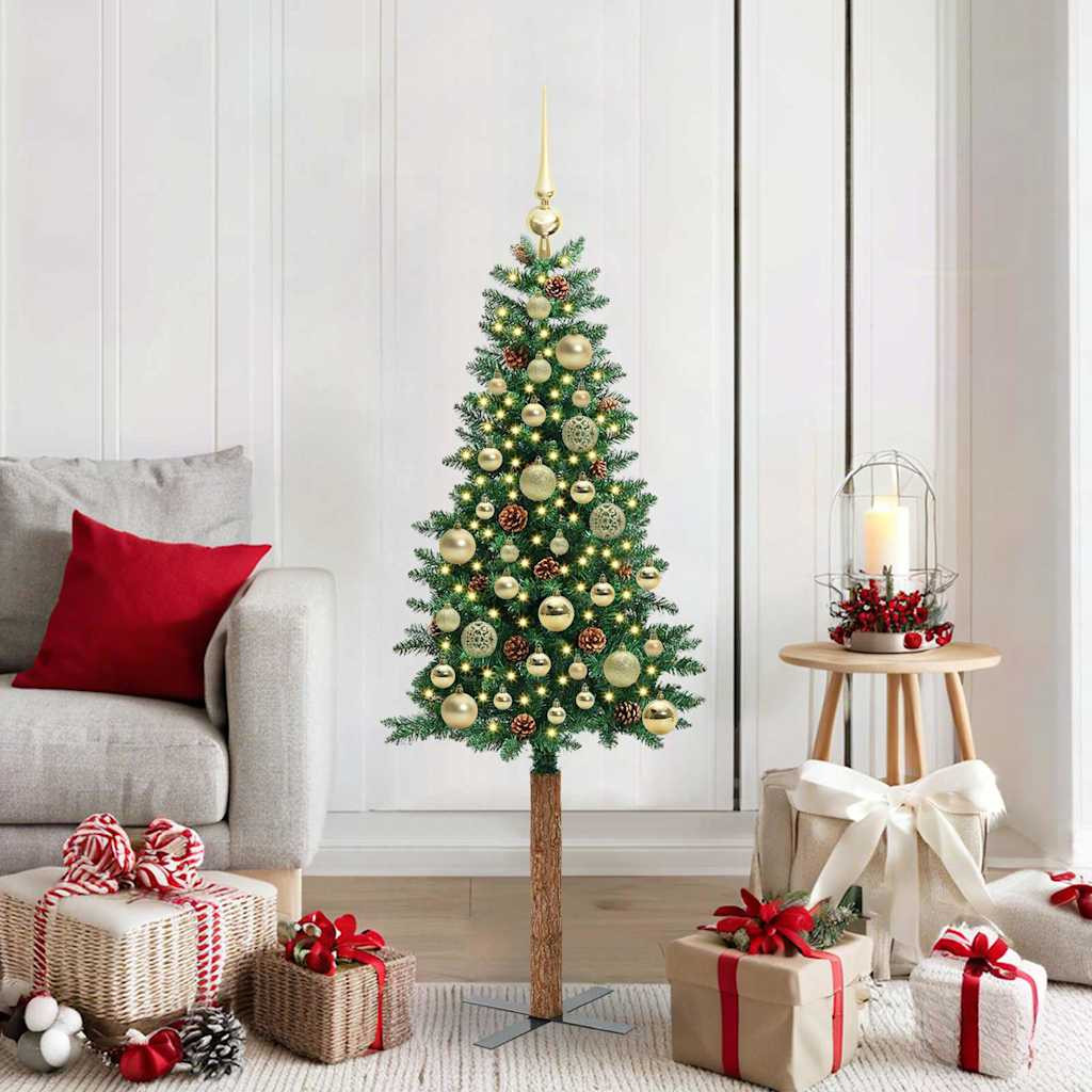 vidaXL Schlanker Weihnachtsbaum mit 150 LEDs mit Ständer Grün 150 cm