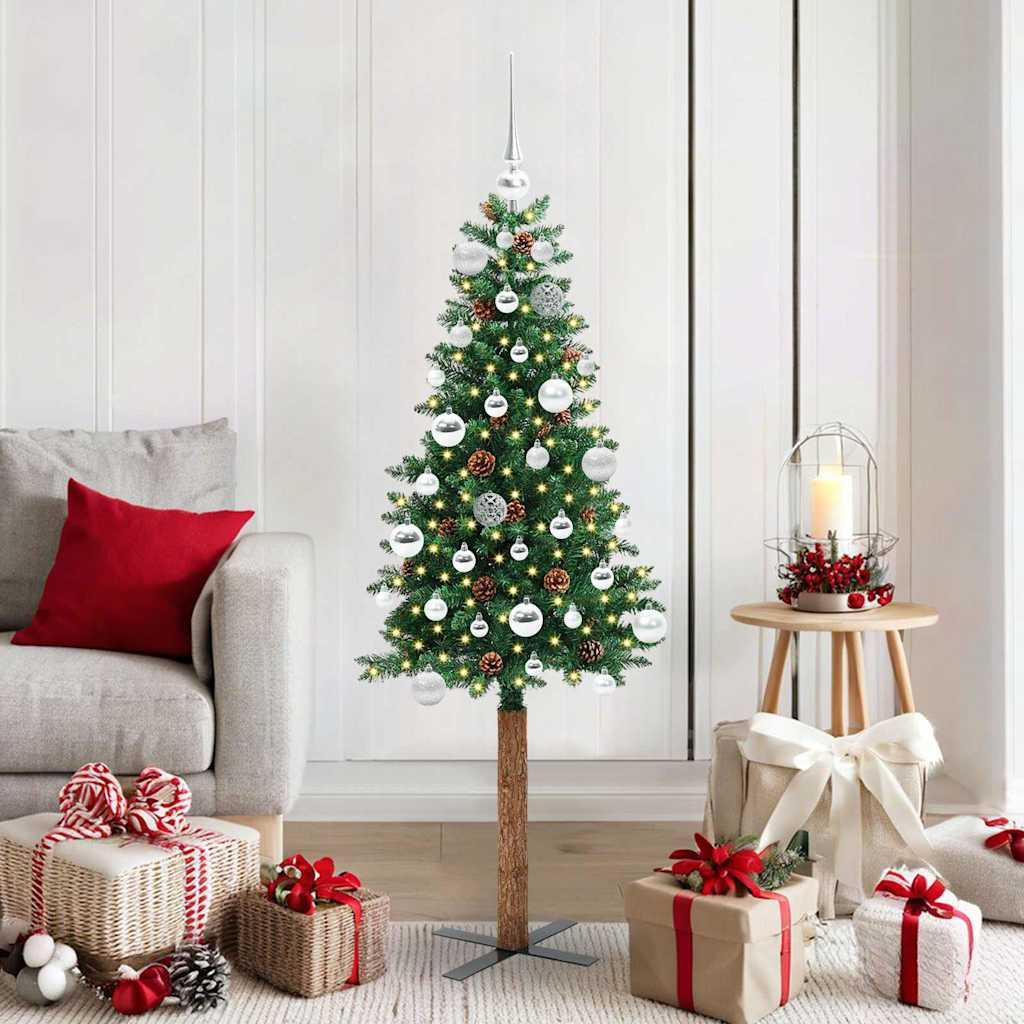 vidaXL Schlanker Weihnachtsbaum mit 150 LEDs mit Ständer Grün 150 cm