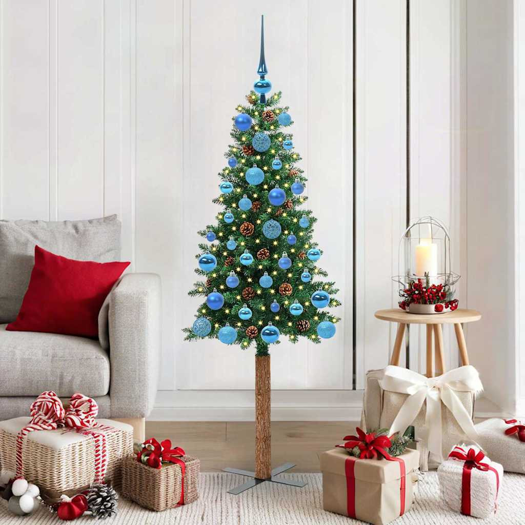 vidaXL Schlanker Weihnachtsbaum mit 150 LEDs mit Ständer Grün 150 cm