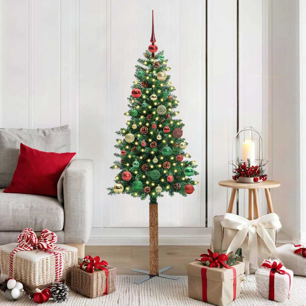 vidaXL Schlanker Weihnachtsbaum mit 150 LEDs mit Ständer Grün 150 cm