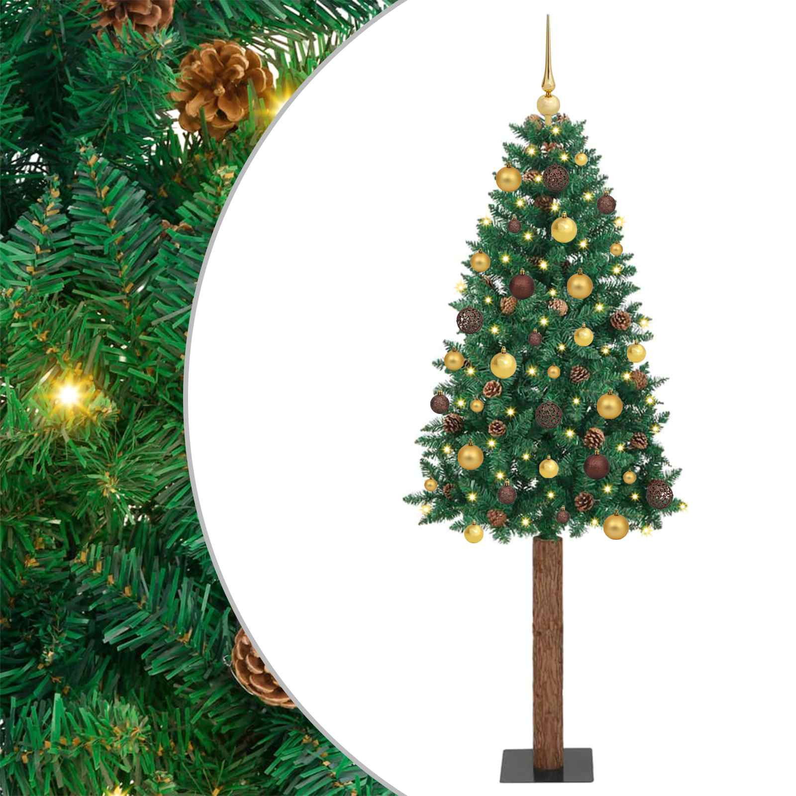 vidaXL Schlanker Weihnachtsbaum mit 300 LEDs mit Ständer Grün 180 cm