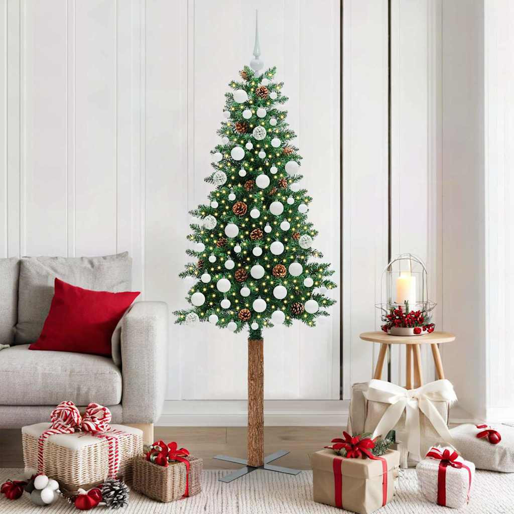 vidaXL Schlanker Weihnachtsbaum mit 300 LEDs mit Ständer Grün 180 cm