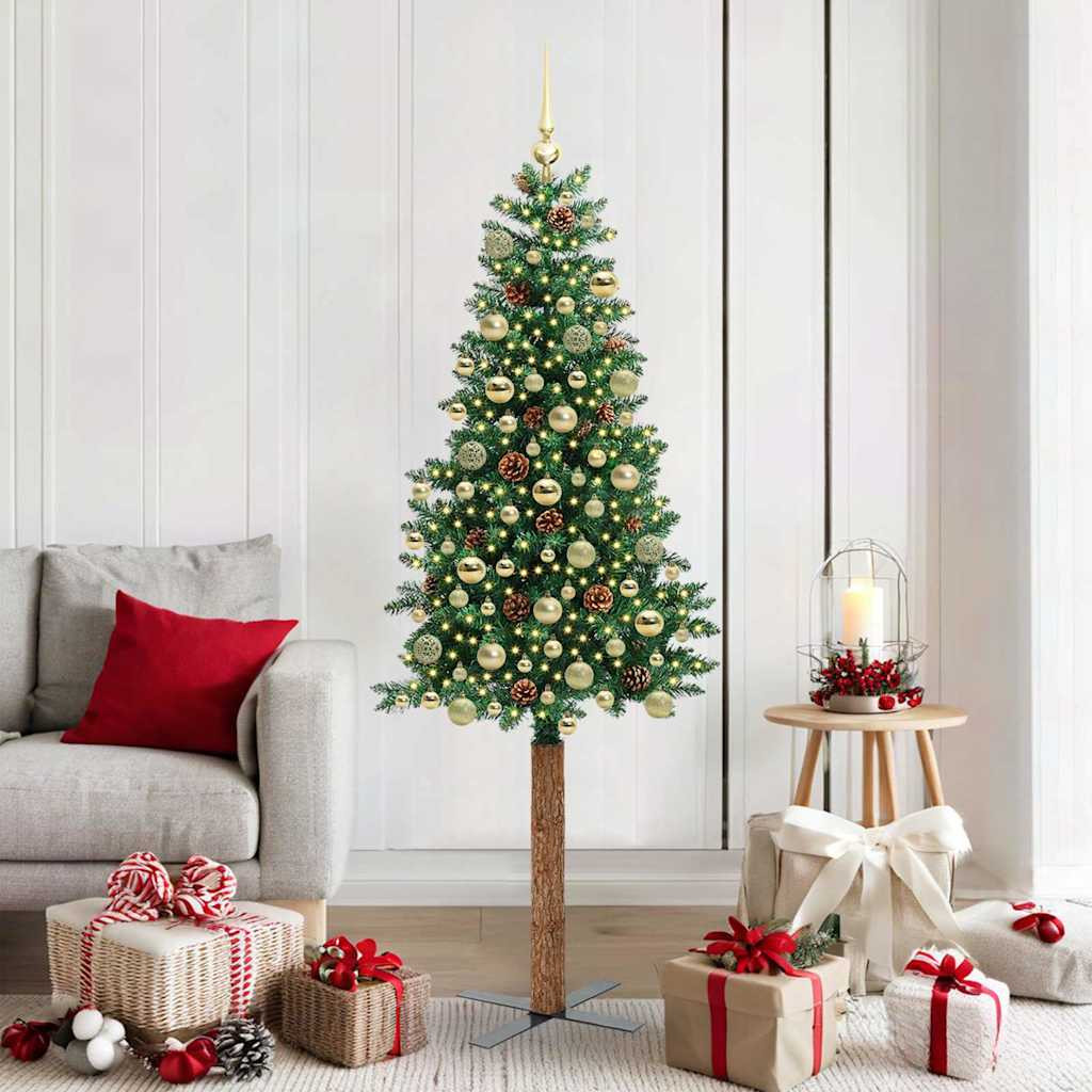 vidaXL Schlanker Weihnachtsbaum mit 300 LEDs mit Ständer Grün 180 cm