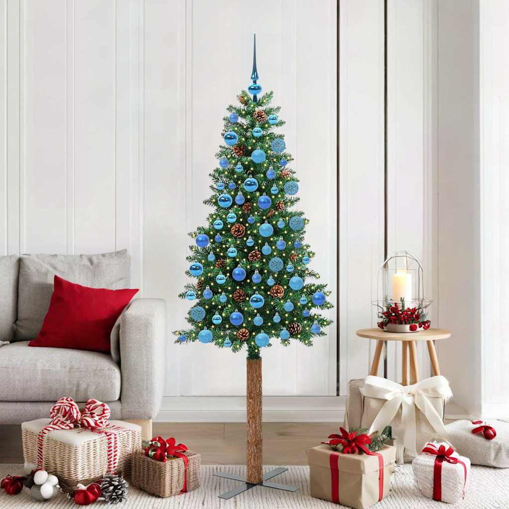 vidaXL Schlanker Weihnachtsbaum mit 300 LEDs mit Ständer Grün 180 cm