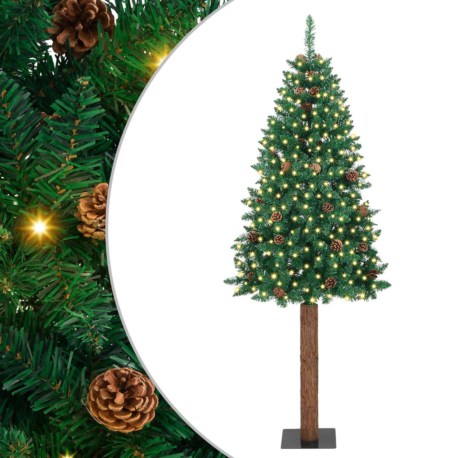 vidaXL Schlanker Weihnachtsbaum mit 300 LEDs mit Ständer Grün 210 cm