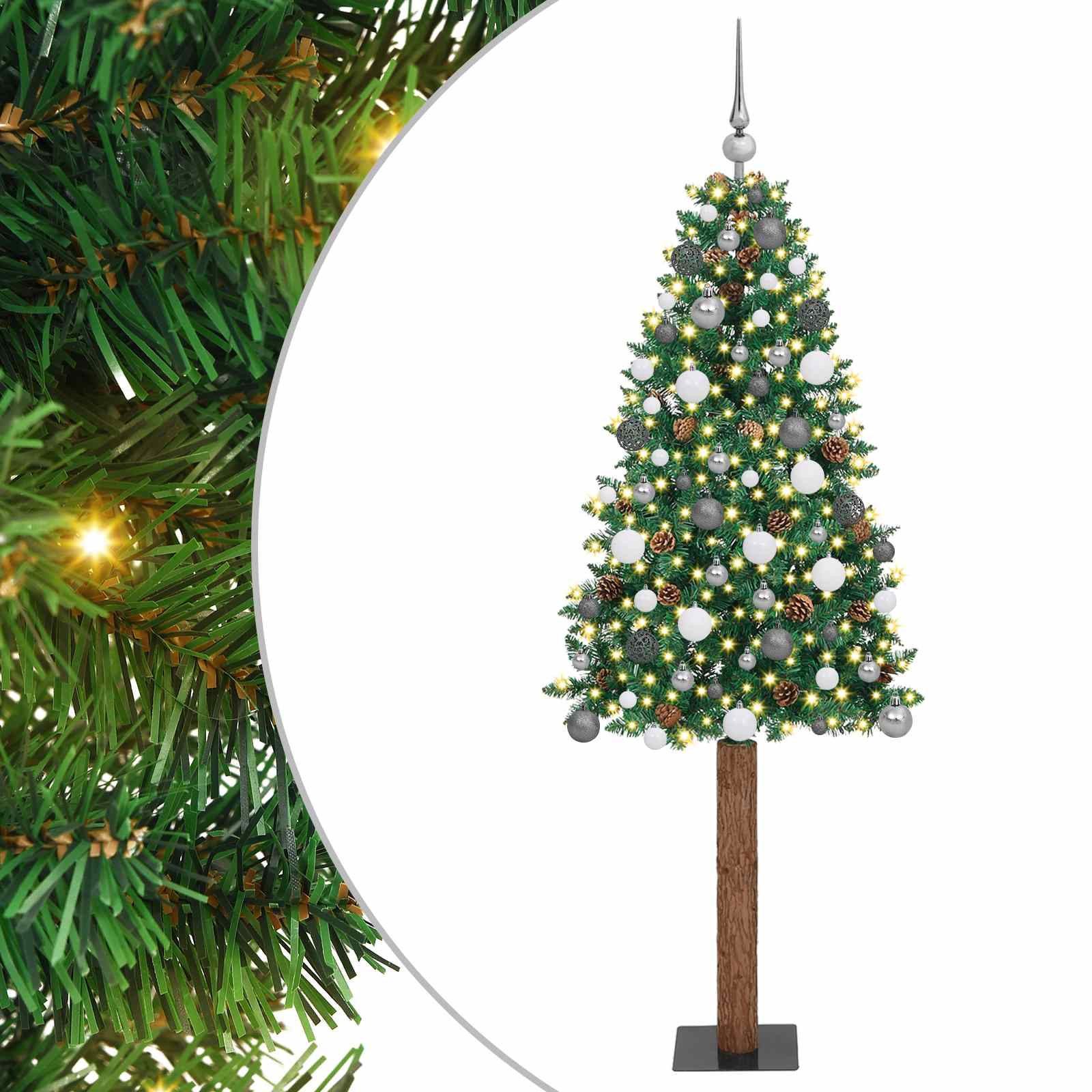 vidaXL Schlanker Weihnachtsbaum mit 300 LEDs mit Ständer Grün 210 cm