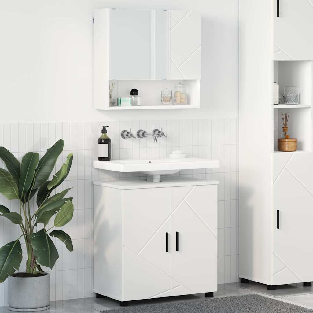 vidaXL Badezimmermöbel-Set mit Tür 2 pcs Weiß Holzwerkstoff & Metall