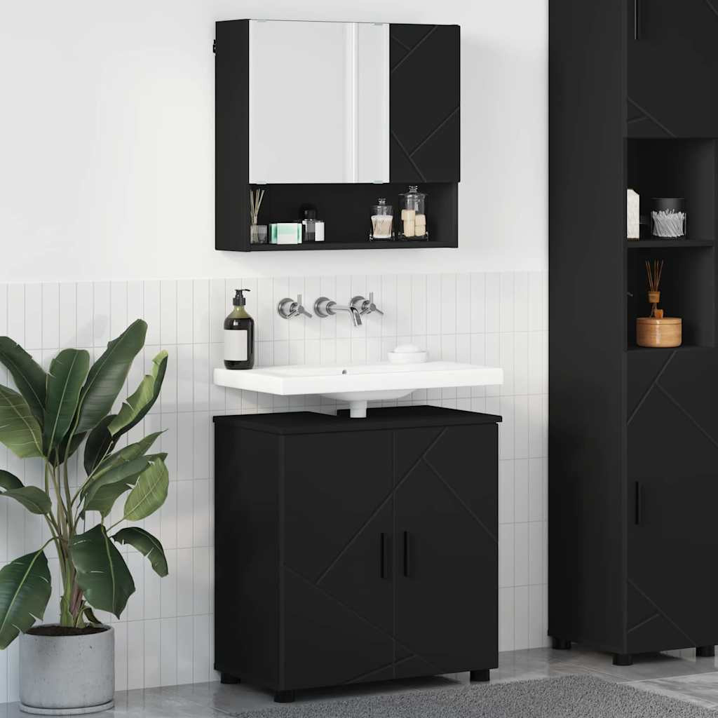 vidaXL Badezimmermöbel-Set 2 pcs Schwarz Holzwerkstoff & Metall