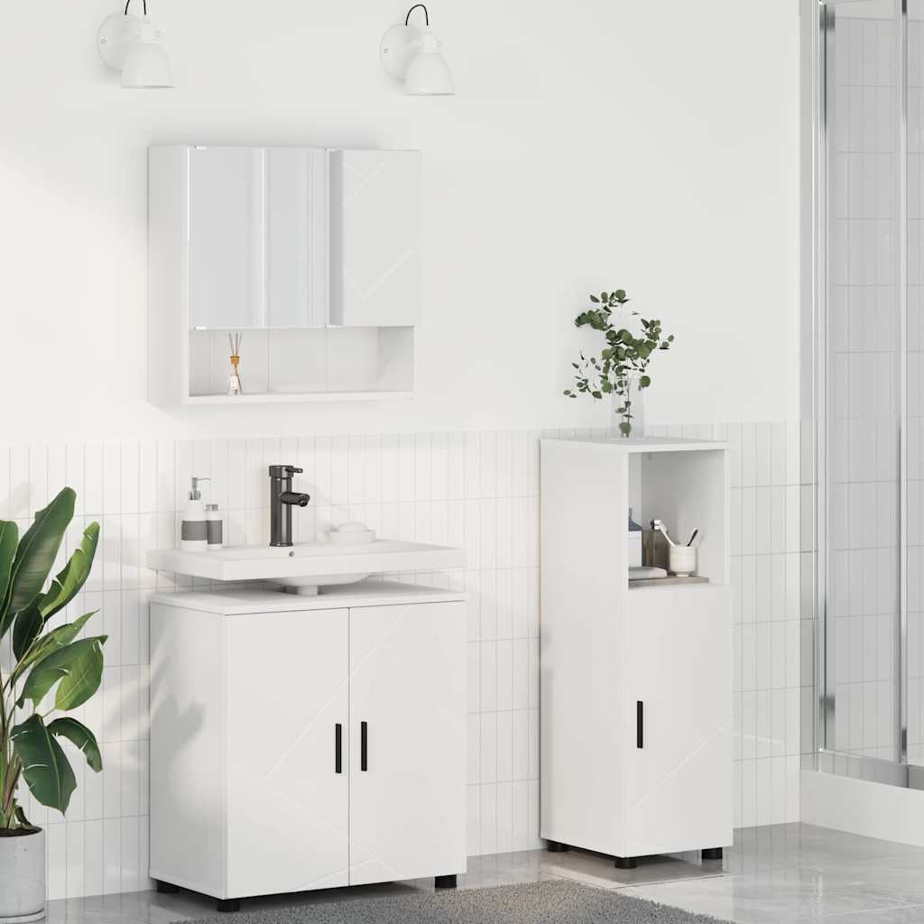 vidaXL Badezimmermöbel-Set mit Tür 3 pcs Weiß Holzwerkstoff & Metall