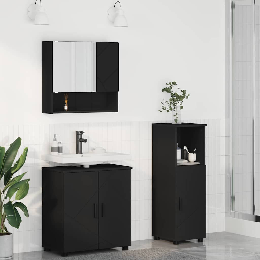 vidaXL Badezimmermöbel-Set 3 pcs Schwarz Holzwerkstoff & Metall