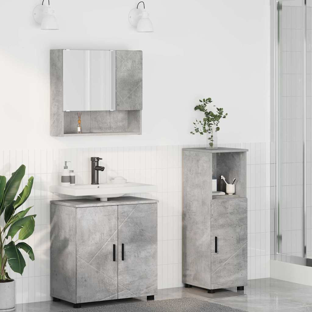 vidaXL Badezimmermöbel Set Wandmontiert 3 pcs Betongrau Holzwerkstoff